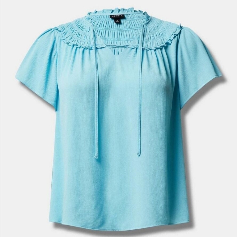 Torrid XL Spring Pastel Light Blue Gauze Flutter Sleeve Smocked Yoke Neck Top